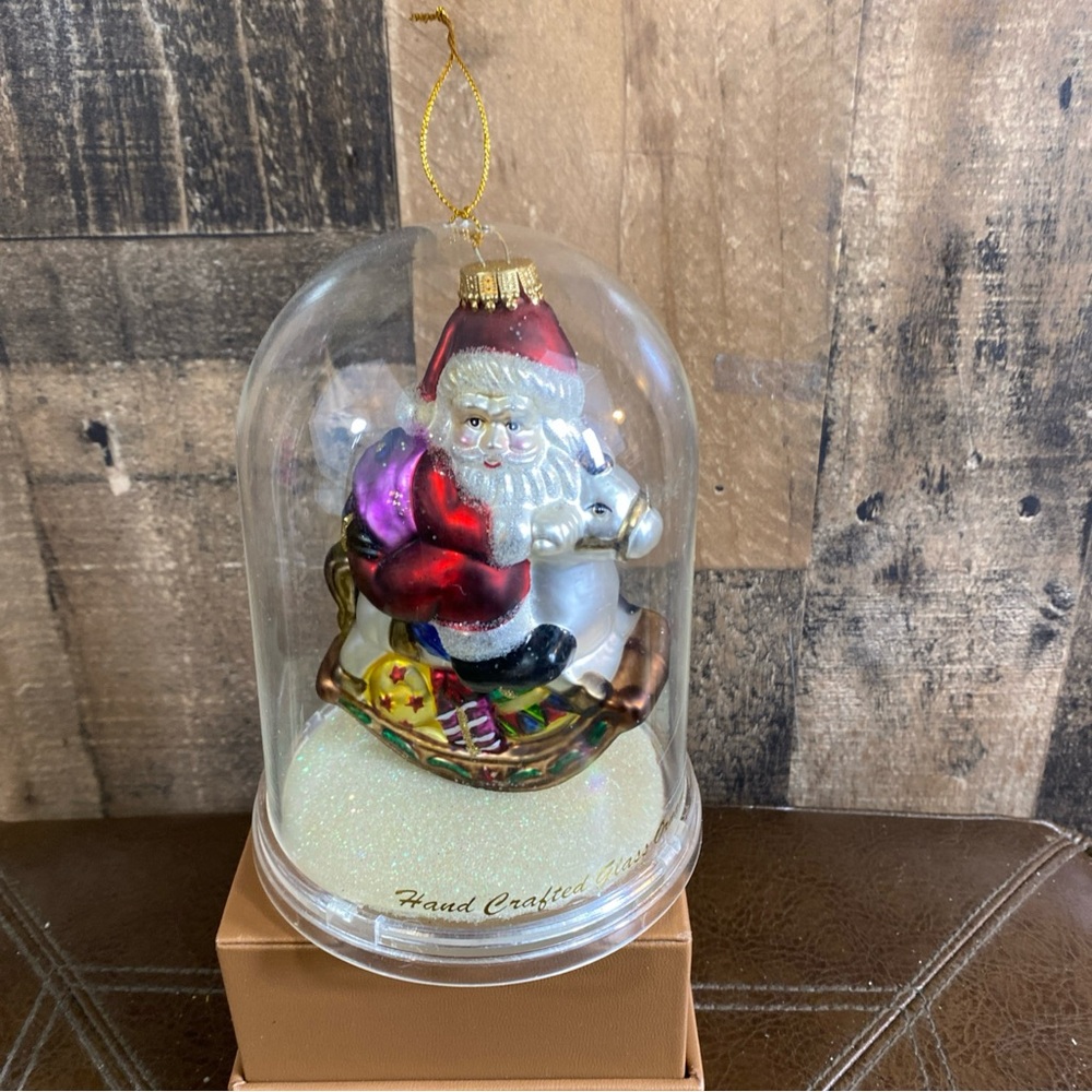 Designers Studio Hand Crafted Glass Santa on a Rocking Horse‎ Christmas Ornament